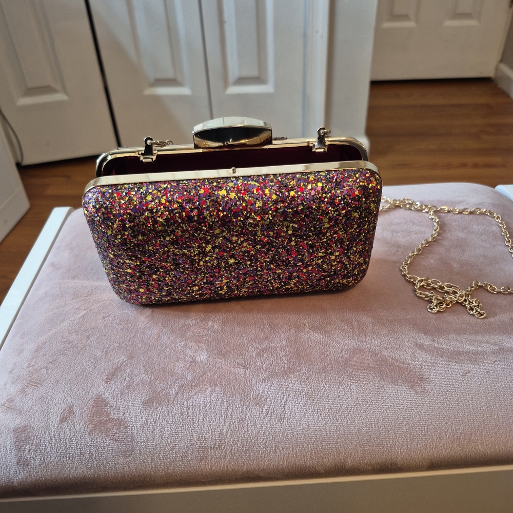 Lulu Townsend Glitter Clutch with Gold Chain